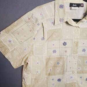 VTG Tapestry Brand Beige Cottagecore Floral Button Up Short Sleeve Shirt Size L